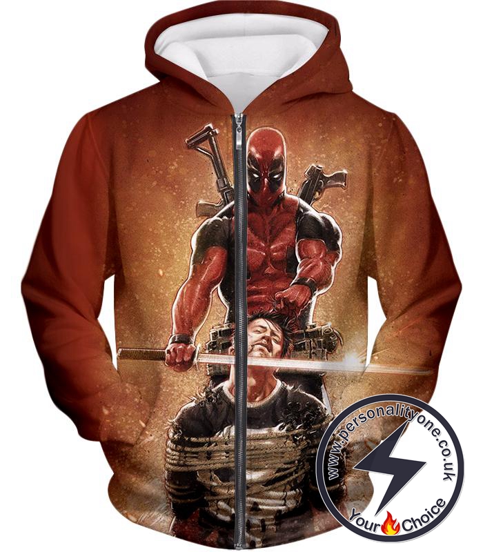 Excellent Mercenary Deadpool Hired to Kill The Punisher Cool Black Action Zip Up Hoodie